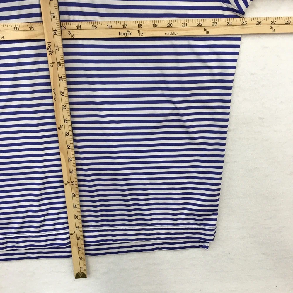 FootJoy Mens Large Blue White Striped Portland Golf Club Polo Shirt Short Sleeve